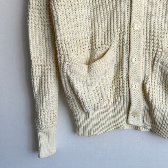 Vintage America Weekend Medium Cream / Yellow Fisherman Knit Slouchy Cardigan - Picture 6 of 7